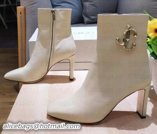 New Fashion Jimmy Choo Heel 6.5cm Minori Calf Leather Ankle Boots JC90722 Creamy with Gold