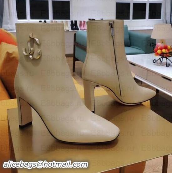 New Fashion Jimmy Choo Heel 6.5cm Minori Calf Leather Ankle Boots JC90722 Creamy with Gold