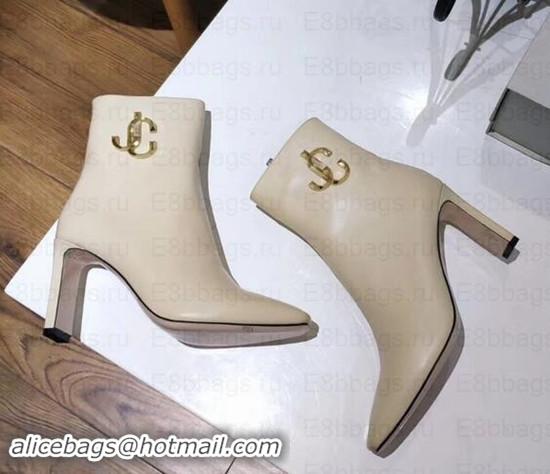 New Fashion Jimmy Choo Heel 6.5cm Minori Calf Leather Ankle Boots JC90722 Creamy with Gold