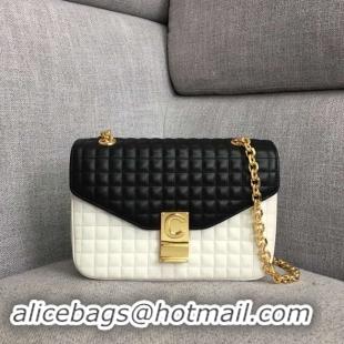 Duplicate CELINE MEDIUM C BAG IN BICOLOUR QUILTED CALFSKIN CL87253 white&black