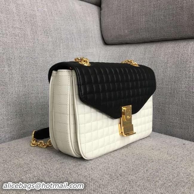 Duplicate CELINE MEDIUM C BAG IN BICOLOUR QUILTED CALFSKIN CL87253 white&black