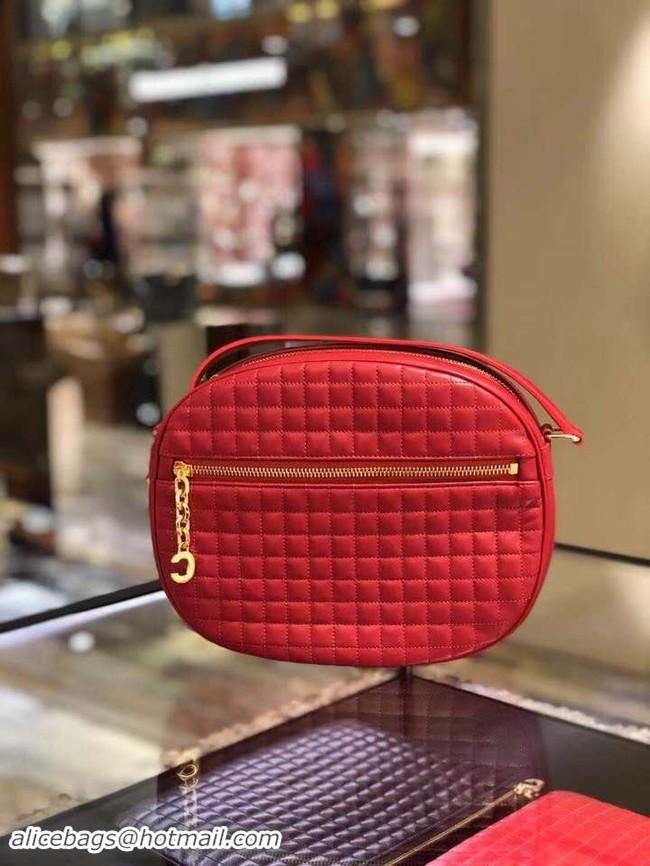 Classic CELINE CROSS BODY MEDIUM C CHARM BAG IN QUILTED CALFSKIN 188353 red