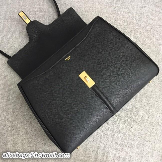 Newest Fashion CELINE MEDIUM 16 BAG IN SATINATED CALFSKIN 187373 BLACK