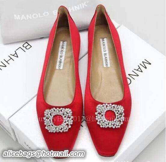 Inexpensive Manolo Blahnik Ballerina Satin Canvas MB095 Red