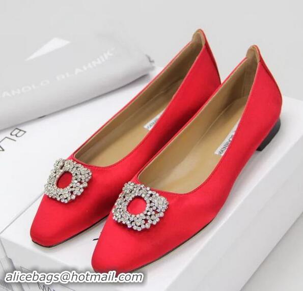 Inexpensive Manolo Blahnik Ballerina Satin Canvas MB095 Red