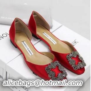 Affordable Price Manolo Blahnik Ballerina Satin Canvas MB099 Red