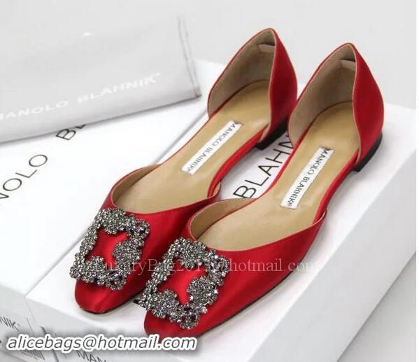 Affordable Price Manolo Blahnik Ballerina Satin Canvas MB099 Red