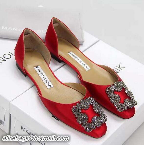 Affordable Price Manolo Blahnik Ballerina Satin Canvas MB099 Red