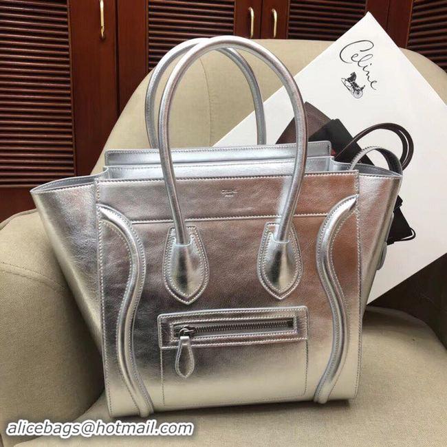 Discount CELINE MICRO LUGGAGE HANDBAG IN LAMINATED LAMBSKIN 189793 SILVER