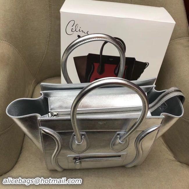 Discount CELINE MICRO LUGGAGE HANDBAG IN LAMINATED LAMBSKIN 189793 SILVER