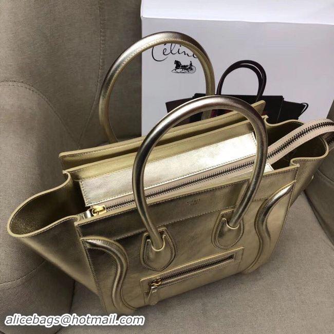 Discount CELINE MICRO LUGGAGE HANDBAG IN LAMINATED LAMBSKIN 189793 GOLD