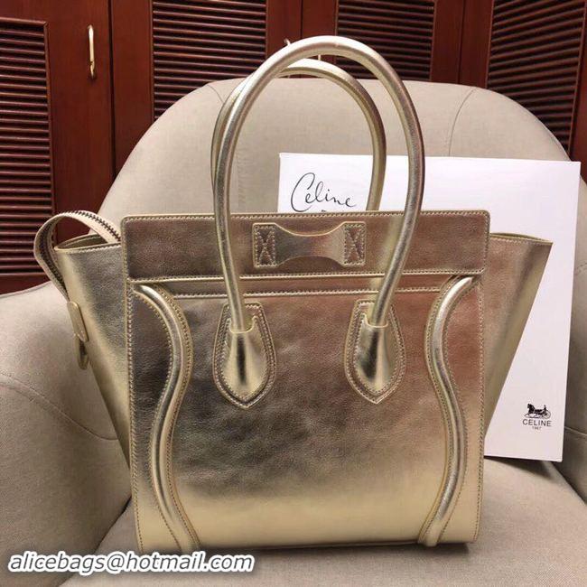 Discount CELINE MICRO LUGGAGE HANDBAG IN LAMINATED LAMBSKIN 189793 GOLD