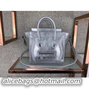 Luxury CELINE NANO LUGGAGE BAG IN LAMINATED LAMBSKIN 189243 SILVER