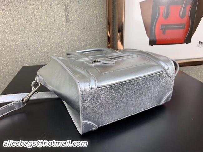 Luxury CELINE NANO LUGGAGE BAG IN LAMINATED LAMBSKIN 189243 SILVER