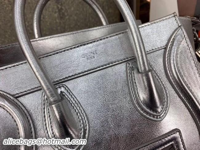 Luxury CELINE NANO LUGGAGE BAG IN LAMINATED LAMBSKIN 189243 SILVER