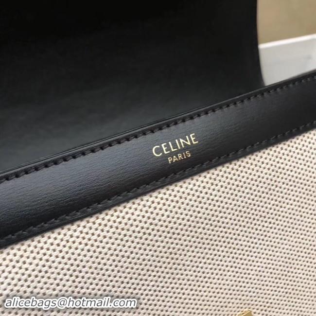 Discount CELINE LARGE TRIOMPHE BAG IN TEXTILE AND NATURAL CALFSKIN 18887 black