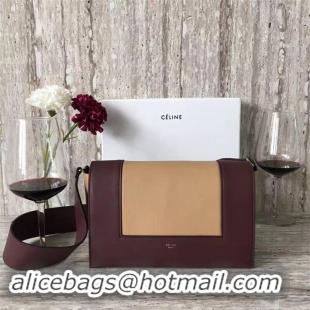 Hot Sale Celine frame Bag Original Calf Leather 5756 Burgundy&apricot