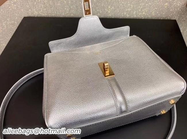 Classic Specials CELINE SMALL 16 BAG IN LAMINATED GRAINED CALFSKIN 188003 SILVER