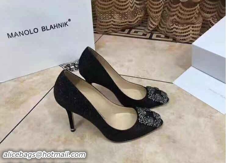 Unique Imitation Manolo Blahnik Ballerina Satin Canvas MB0886 Black