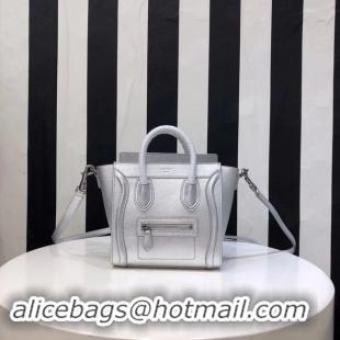 Luxury Discount CELINE NANO LUGGAGE BAG IN LAMINATED LAMBSKIN 189244-26 silver