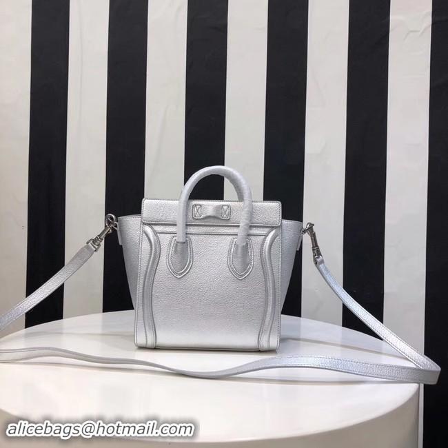 Luxury Discount CELINE NANO LUGGAGE BAG IN LAMINATED LAMBSKIN 189244-26 silver