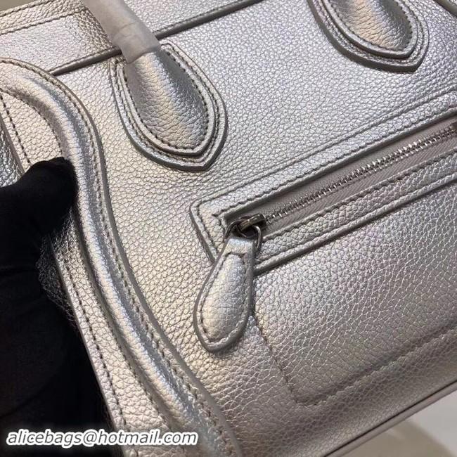 Luxury Discount CELINE NANO LUGGAGE BAG IN LAMINATED LAMBSKIN 189244-26 silver