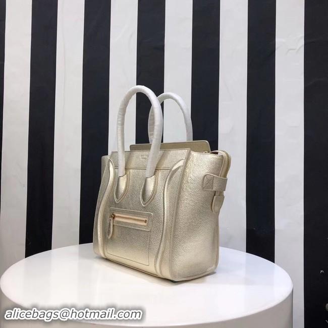 Luxury CELINE MICRO LUGGAGE HANDBAG IN LAMINATED LAMBSKIN 167793-26 gold