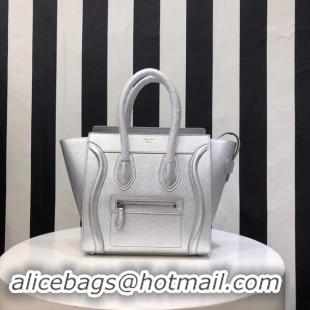 Charming CELINE MICRO LUGGAGE HANDBAG IN LAMINATED LAMBSKIN 167793-26 silver