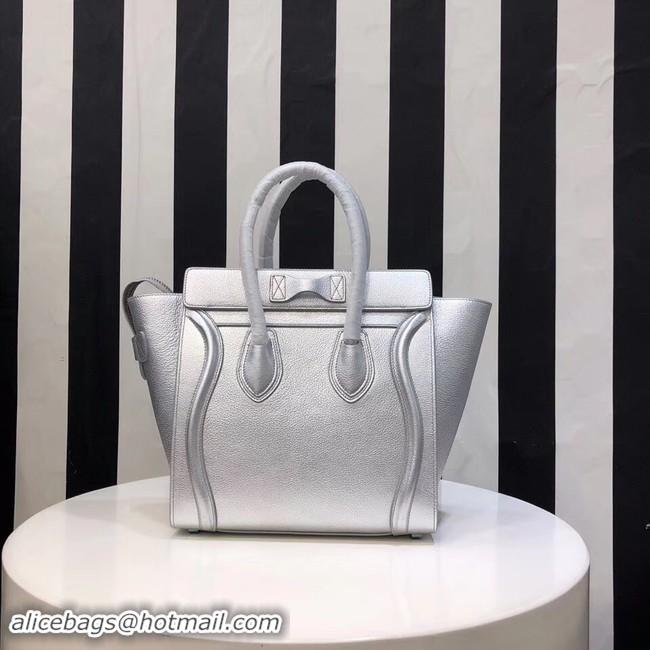 Charming CELINE MICRO LUGGAGE HANDBAG IN LAMINATED LAMBSKIN 167793-26 silver