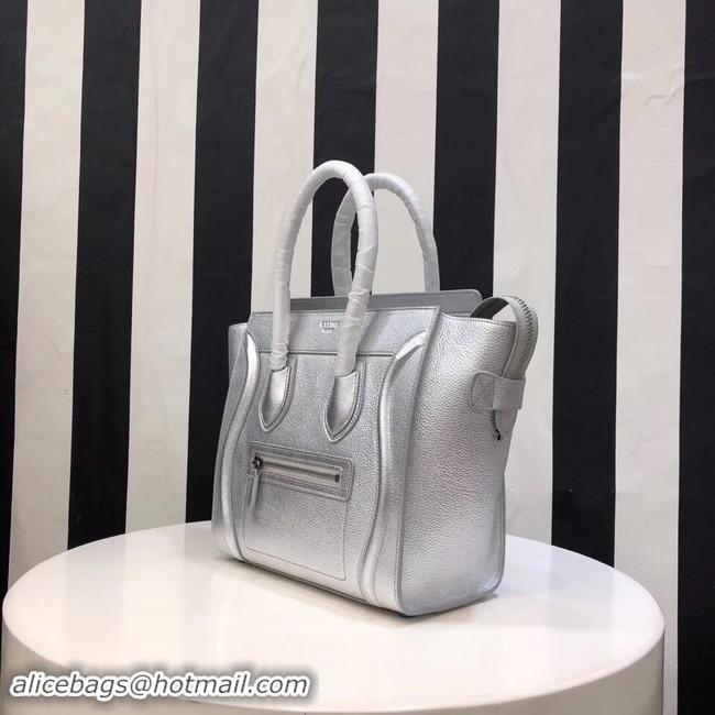 Charming CELINE MICRO LUGGAGE HANDBAG IN LAMINATED LAMBSKIN 167793-26 silver