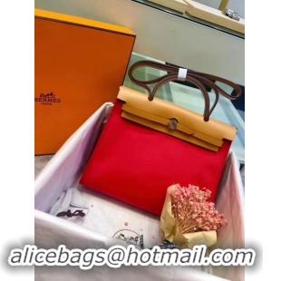 Lowest Cost Hermes Herbag 31CM Original Canvas Leather & Calfskin 45987 Red&Apricot