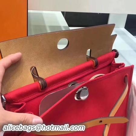 Lowest Cost Hermes Herbag 31CM Original Canvas Leather & Calfskin 45987 Red&Apricot