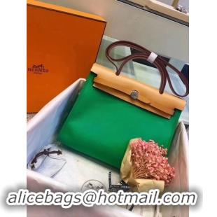 Fashion Hermes Herbag 31CM Original Canvas Leather & Calfskin 45987 Green&Apricot