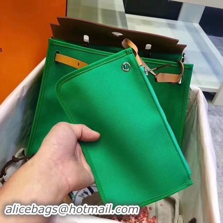 Fashion Hermes Herbag 31CM Original Canvas Leather & Calfskin 45987 Green&Apricot