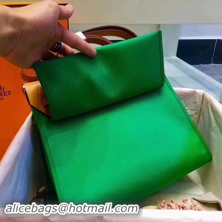 Fashion Hermes Herbag 31CM Original Canvas Leather & Calfskin 45987 Green&Apricot