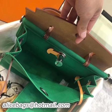 Fashion Hermes Herbag 31CM Original Canvas Leather & Calfskin 45987 Green&Apricot