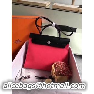 Perfect Hermes Herbag 31CM Original Canvas Leather & Calfskin 45987 Red&Black