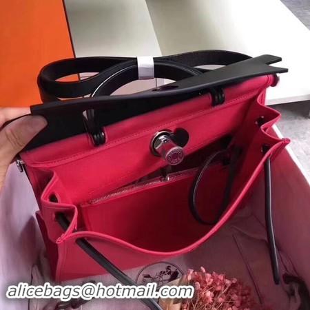 Perfect Hermes Herbag 31CM Original Canvas Leather & Calfskin 45987 Red&Black