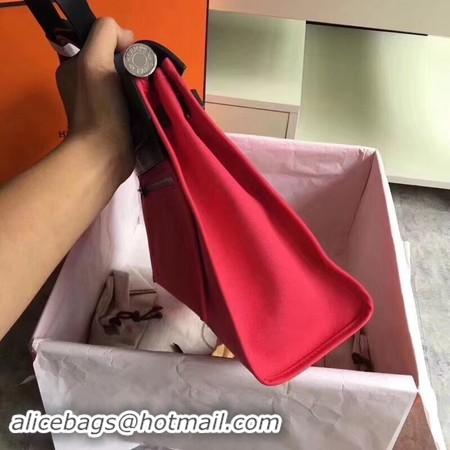 Perfect Hermes Herbag 31CM Original Canvas Leather & Calfskin 45987 Red&Black