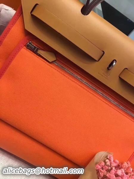 Luxury Hermes Herbag 31CM Original Canvas Leather & Calfskin 45987 Orange&Brown