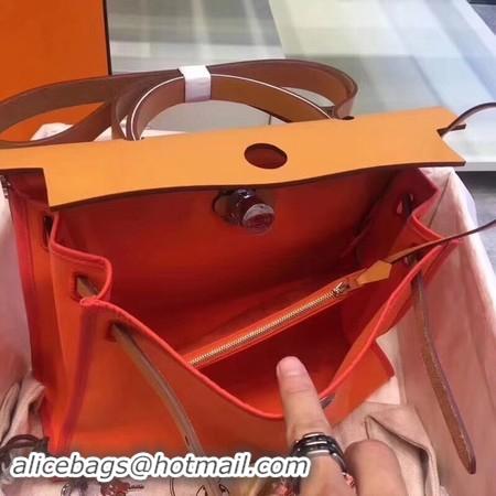 Luxury Hermes Herbag 31CM Original Canvas Leather & Calfskin 45987 Orange&Brown