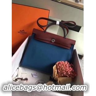 Top Grade Hermes Herbag 31CM Original Canvas Leather & Calfskin 45987 Blue&Wine