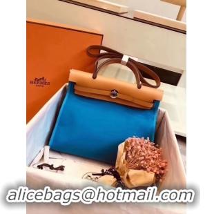 Top Design Hermes Herbag 31CM Original Canvas Leather & Calfskin 45987 Blue&Apricot