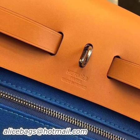 Top Design Hermes Herbag 31CM Original Canvas Leather & Calfskin 45987 Blue&Apricot