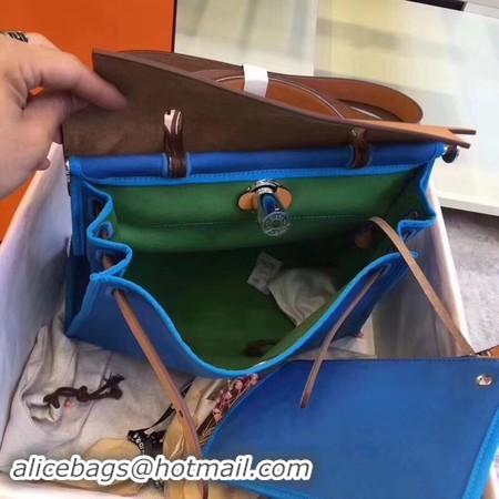 Top Design Hermes Herbag 31CM Original Canvas Leather & Calfskin 45987 Blue&Apricot