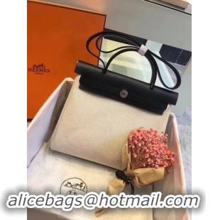 Classic Hermes Herbag 31CM Original Canvas Leather & Calfskin 45987 Offwhite&Black