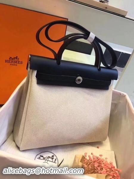 Classic Hermes Herbag 31CM Original Canvas Leather & Calfskin 45987 Offwhite&Black