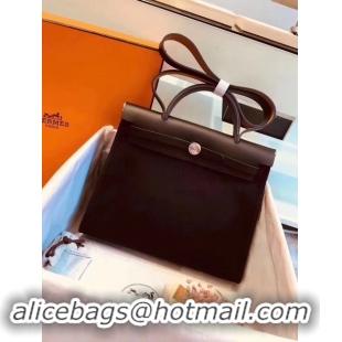 Shop Duplicate Hermes Herbag 31CM Original Canvas Leather & Calfskin 45987 Black