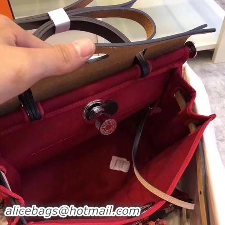 Good Quality Hermes Herbag 31CM Original Canvas Leather & Calfskin 45987 Black&Red  