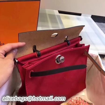 Good Quality Hermes Herbag 31CM Original Canvas Leather & Calfskin 45987 Black&Red  